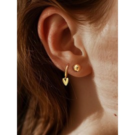 Noir Horse Heart Drop Gold Stacked Earring Sets for Women Multiple Piercing - 18K Gold Plated Sterling Silver, Dainty Gold Ball Studs & Heart Dangle Huggie Hoop, Lightweight Layered Earrings (A-Gold)