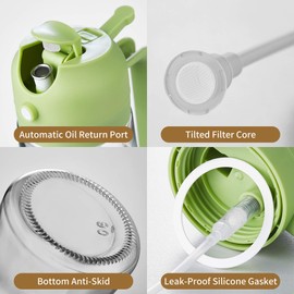 Unbreakable Oil Sprayer for Cooking - 16 OZ Dishwasher-Safe Oil Dispenser Bottle, 2-in-1 Spray & Pour for Olive Oil, Avocado Oil, Vinegar, Soy Sauce, Easy Clean with Removable Lid(Green)