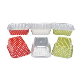 KitchenDance Disposable Aluminum Mini Loaf Pans - 6 Ounces Rectangular Individual Sized Loaf Pans, Aluminum Foil Baking Pans perfect for Cakes, Cobblers - #4004, (Gold Polka Dot- No Lids, 50)