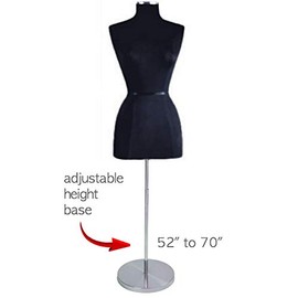 Only Hangers Female Black Jersey Dressmaker Form - Includes Adjustable Height Base, Dress Form and Chrome Neck Cap