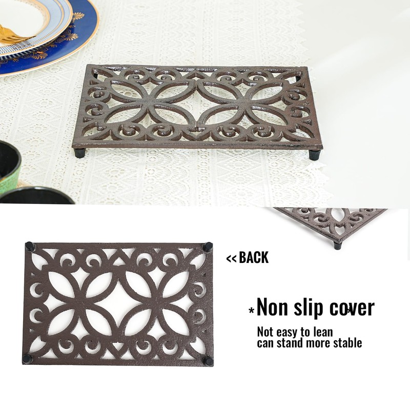 Sungmor Rectangle Cast Iron Trivets, 9.4 x 6.3 Inch Metal