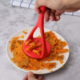 Hemoton Potato Masher Silicone Ricer Press Crusher with Non-Stick Handle (Red)