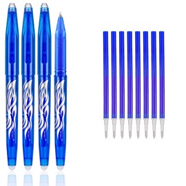 RIANCY Erasable Gel Pens Blue Pen 0.5mm Fine Point, Pack of (4 Blue pen+ 8 refills) Blue Ink Erasable Pens for smooth writing office pens back to school supplies ink pens