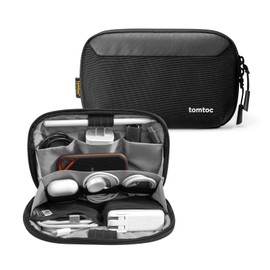tomtoc tomtoc Travel Cable Organizer Pouch, Electronics Accessories Organizer Portable Waterproof Double Accessories Carry Case for Cord, Charger, Cables, USB Drive, Black