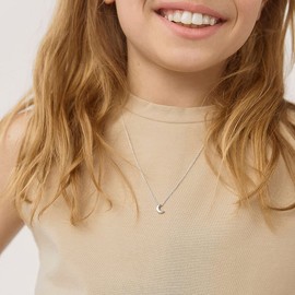 925 Sterling Silver Polished Half Moon Pendant Necklace for Teenage Girls 16" - Simple and Dainty Crescent Moon Necklace For Teens - Celestial Young Girls Jewelry For Everyday Wear