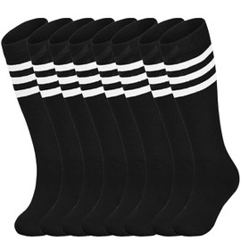 YMYDYFC Toddler Soccer Boys Girls Athletic Knee High Youth Baseball Softball Socks 4 Pack 3-6 Years 4*Black Stripe