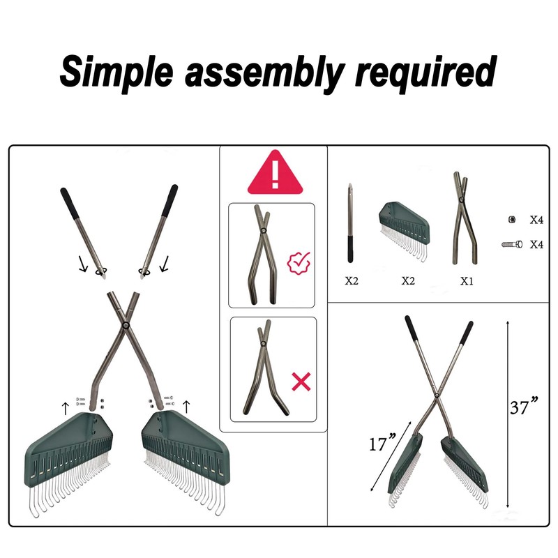 YEELOR Leaf Grabber Rake, 36.6 Inches, 3.3 Pounds（Straight Grip）
