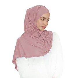 Lina & Lily Pre-sewn Instant Slip-on Modal Jersey Hijab Head Scarf Wrap for Muslim Women (Dusty Rose)