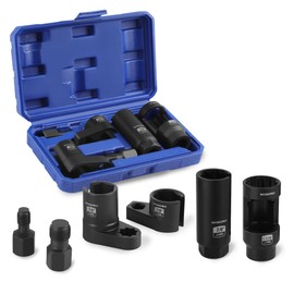 WORKPRO 6PCS O2 Oxygen Sensor Socket, Automotive 3/8" 1/2" Drive x 1-1/16" 7/8" 27mm 22mm O2 Sensor Socket Removal Tool and Thread Chaser Set, for Oil Pressure Vacuum Thermal Oxygen Sensors