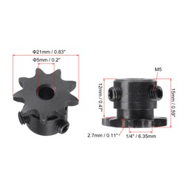 sourcing map Sprocket with 9 Teeth Type B Single Strand 1/4 Inch Pitch 5 mm Bore Black Oxide Carbon Steel C45 with 2 Adjusting Screws for ISO 04C