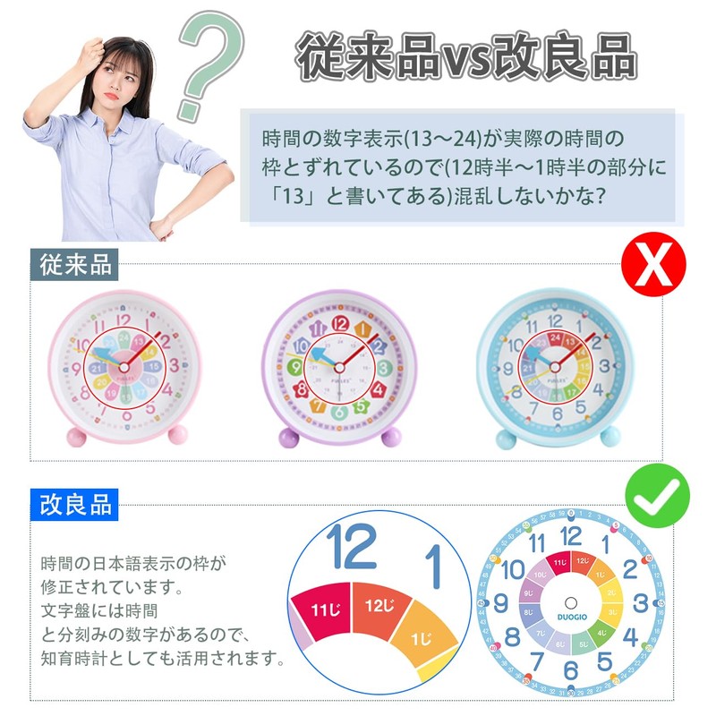 Alarm Clock, Children's Educational Clock, Metallic Painting, Analog, Backlight, For