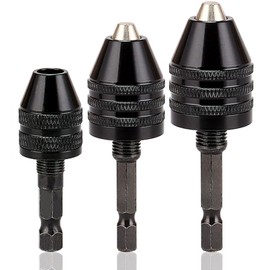Resze Keyless Drill Chuck Adapter - 3Pcs Drill Chuck for Impact Driver, 1/4” Hex Shank Chuck Conversion Adapter,0.3-6.5 mm&0.3-3.6 mm&0.8-8mm Quick Screwdriver Drill Adapter For Round-Shank Drill Bits
