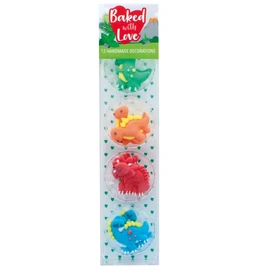 Baked with Love Dinosaur Cupcake Decorations, Bright and Colourful Handmade Edible Sugar Pipings For Cakes - Pack of 12 (0650132)
