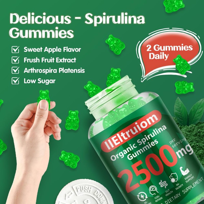 IIEltruiom Spirulina Gummies, Organic Spirulina 2500mg Enhanced Daily Energy -