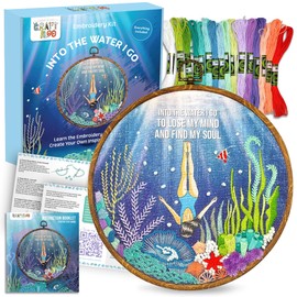 CRAFTILOO Into The Water Embroidery kit for Beginners .Beginner Embroidery kit for Adults with Stamped Embroidery Patterns. Embroidery Kits for Adults.Embroidery Starter Kit. Cross Stitch Kit