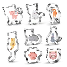 Cat Cookie Cutters, Cat Cookie Cutters, 8 Pieces, Stainless Steel, DIY Animals Cookie Cutters for Children, Birthday, Cat, Themed Party
