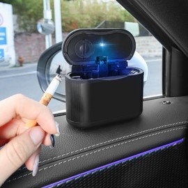 Zacxoxsr Multi-spot Placed Car Ashtray Removable Detachable Alloy with Lid Blue Led Clamped&Glued Beside Door Air Outlet Behind Seat Black