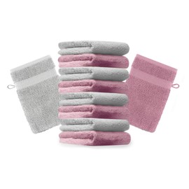 Betz 10 Stück Waschhandschuhe Premium 100% Baumwolle Waschlappen Set 16x21 cm Farbe Altrosa und Silbergrau