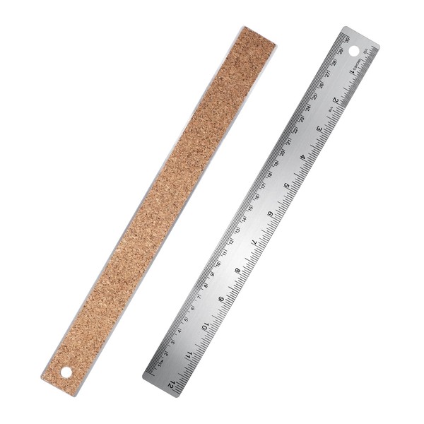 12 Inch Metal Ruler, Stainless Steel Metal Ruler with Cork
