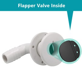 Thru Hull Scupper Flapper Valve, 3/4 Inch Thru Hull Fittings, 90 Degree Elbow Angled White Finish, Fits 3/4 Inch ID Hose, Fits Hulls Up to 1-1/4 Inch Thick, Through Hull Fittings for Boats