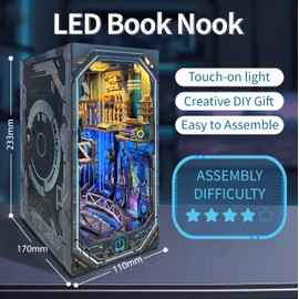 Book Nook Kit for Adults, DIY Miniature Dollhouse Booknook Kit with Led Light & Dust Baffle, 3D Wooden Bookshelf Puzzle Booknook Insert Decor Crafts for Adults Teen Gifts (Planetary ERA)