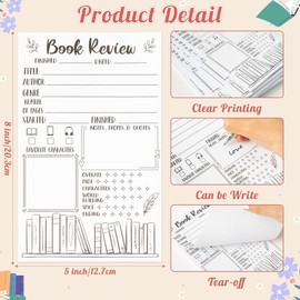 L1rabe Book Review Notepad for Readers - Back to School 6P Books Design Reading Journals Tracking Notepads for Book Lovers Bookish Bookworm Gift, Reading Log for Student Teachers Women to Review&Track