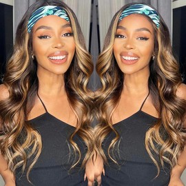 Celiarita Highlight Body Wave Headband Wig Human Hair Wigs P4/27 None Lace Front Wigs Machine Made Ombre Body Wave Headband Human Hair Wigs for Black Women