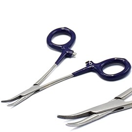 AAProTools Dog Pet Ear/Nose Hair Puller Grooming Hemostat Locking Forceps Pliers, 5" (12.7cm), Curved (Navy Blue Dip)