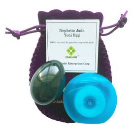 Polar Jade Nephrite Jade Egg, Medium, Drilled with Unwaxed String, Cleaning Brush and Instructions for All Levels of Users in Kegel Exercises to Gain Better Bladder Control to Prevent Incontinence
