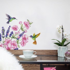 Wall Stickers Flowers and Birds - Wallpaper for Bedroom Flower Wall Art Decals Floral Wall Stickers for Living Room Girls 0917