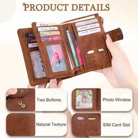 ONEKERUN Women's PU Leather Medium Purse with RFID Blocking Wallet Large Capacity Wallet for Women with Many Card Slots & Zip Coin Compartment, brown, Modern
