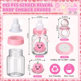Threlaco 145 Pcs Pumpkin Gender Reveal Baby Shower Favors 48 Mini Milk Bottles Plastic Candy Bottle 48 Mini Pacifiers 48 Fall Pumpkin Stickers 1 Roll Ribbon for Birthday Party Games Decorations(Pink)