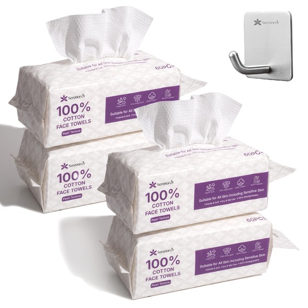 Serenorch 100% Cotton Disposable Face Towels, Soft Cotton Tissue for