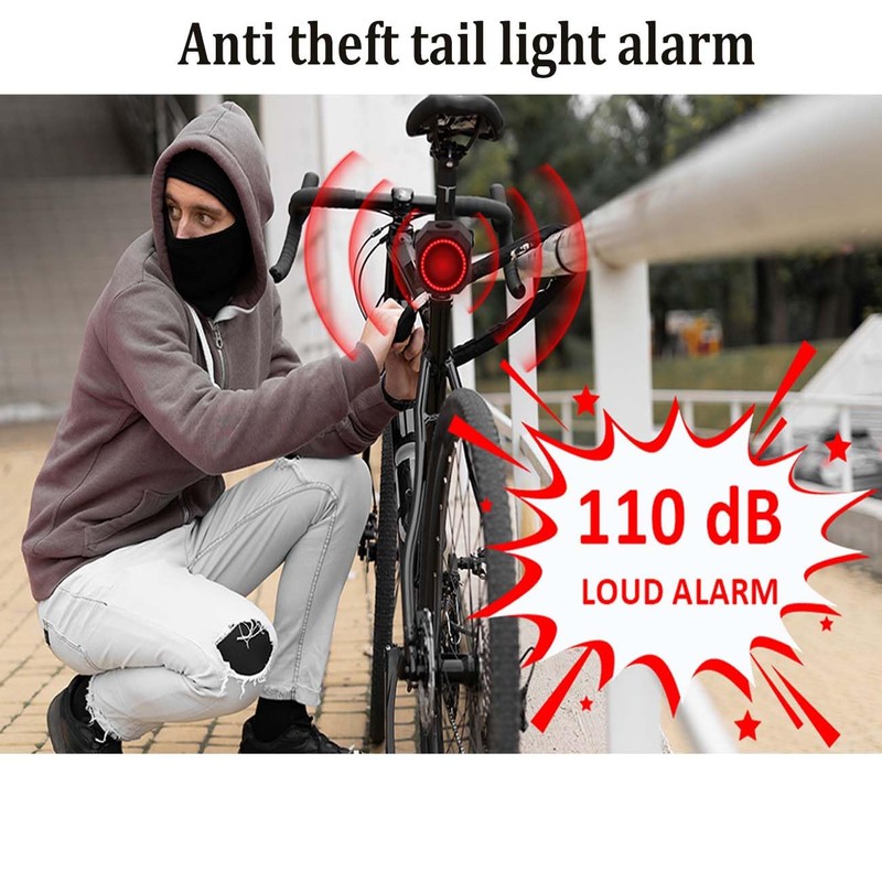 110dB Anti-Theft Bike Tail Light Alarm with Remote, Wireless Rechargeable