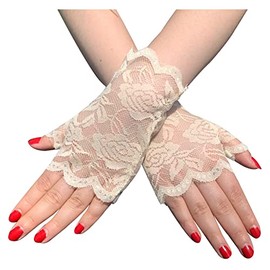 SHTGOI 1 Pair Women's Lace Gloves Short Bridal Fingerless Flower Lace Gloves Sun Protection Gloves Wedding Lace Gloves for Tea Party Funeral Wedding Party Costume Accessories Skin Colour