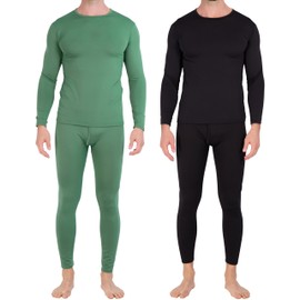 2 Pack: Mens Thermal Sets Underwear Microfiber Fleece Lined Long Johns Base Layer Top Bottom Shirt Pants Compression Leggings Essentials Skiing Snow Winter Clothing- Set 10, XL