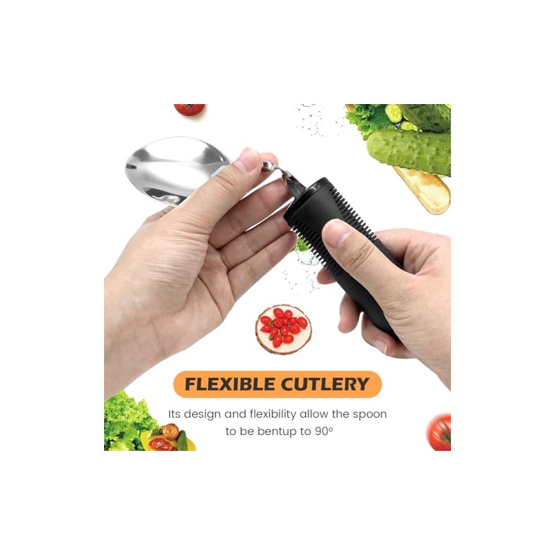 Parkinson Cutlery with Thick Handle, Cutlery for Parkinson Seniors Disabled,
