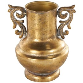 Deco 79 Metal Decorative Vase Weathered Vintage Amphora Centerpiece Vase with Scroll Handles, Flower Vase for Home Decoration 7" x 7" x 10", Gold