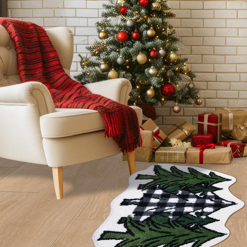 Shemilly Christmas Bathroom Rugs,Christmas Tree Soft Absorbent Bath Rug Non