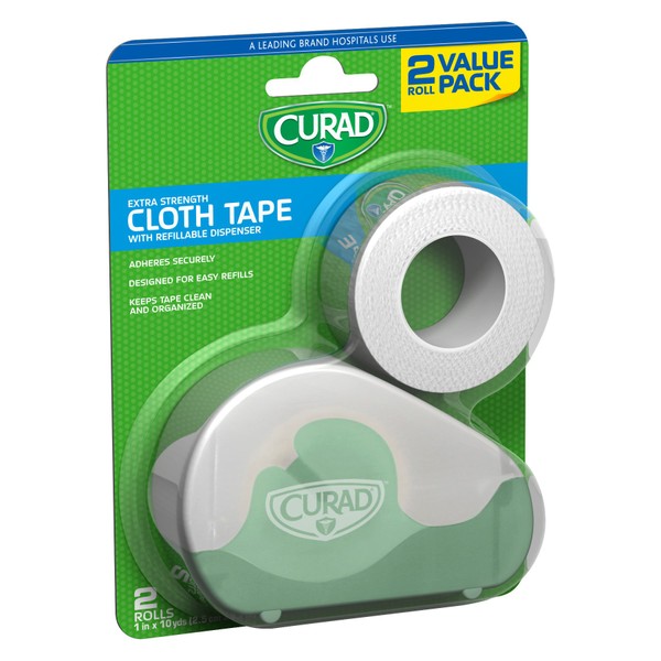 Curad Cloth Tape with Refillable Dispenser, Bonus Roll, 2 Count