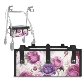 Uorisanigo Walker Bag Purple Rose Walker Bag Under Seat Bag for Four Wheel Rollator Replacement Basket for Walkers for Seniors Detachable Wheelchair Accessories