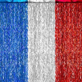 3 Pack 4th of July Red White and Blue Tinsel Coil Fringe Curtains for Photo Pavilion Props Martyrs' Day Independence Day Party Background Decoration