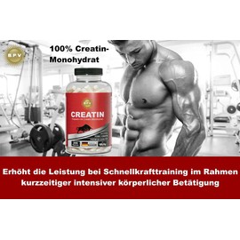 CREATIN MONOHYDRAT 200 Kapseln - Höchste Dosierung 4640 mg Tagesportion - 100% hochwertiges Creatinmonohydrat - Optimal bei kurzen intensiven Belastungen