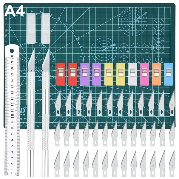 Scalpel Set Craft Knife GOLDGE Hobby Knife Set Carving Craft Knife Set with 40 Replacement Blades Chopping Board Clamp Ruler