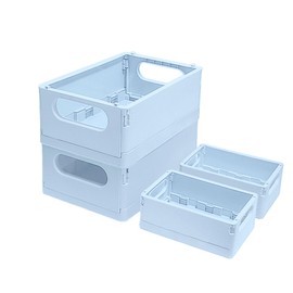 Plastic Storage Crate Folding Desk Organizer Basket Set of 4, 2 Medium+2 Small Collapsible Storage Bins Portable Organizing Crates for Office Classroom Kitchen Bedroom Bathroom Desktop Drawer, Blue