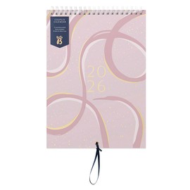 Busy B 2026Wall Calendar for Couples - Pink Ribbon Slim Design with Dual Schedules, Monthly Pockets & Stickers -Hanging Calendar for Shared Planning, Birthdays & Important Dates - Jan to Dec