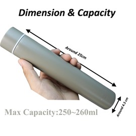 Thermos Flask, Stainless Steel, Super Slim, 25.5 x 4.5 cm, 260 ml (Grey)