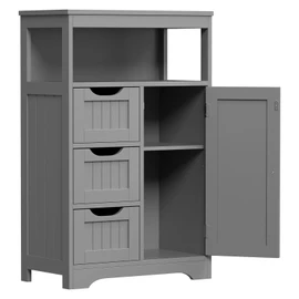 Segawe Bathroom Floor Cabinet Side Storage Organizer with 3 Drawers Gray Home Indoor