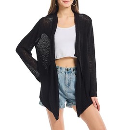 Simple&Opulence Women's Summer Crochet Cardigan, Knit Lightweight Ladies Coverup, Casual Long Sleeve Outwear, Hollow Out Open Front Waterfall Sun Protection