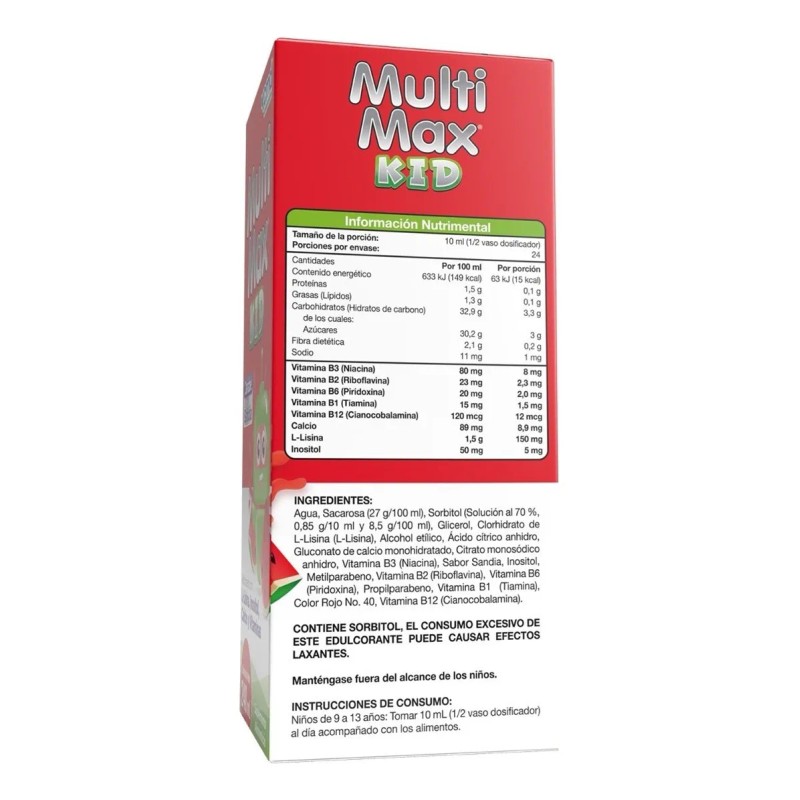 Multi-max Kid L-lisina, Inositol, Calcio Jarabe C/240 Ml Cmd Sabor